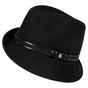 Roeckl womens Madeleine wool felted hat Black with white stitching OS NWT